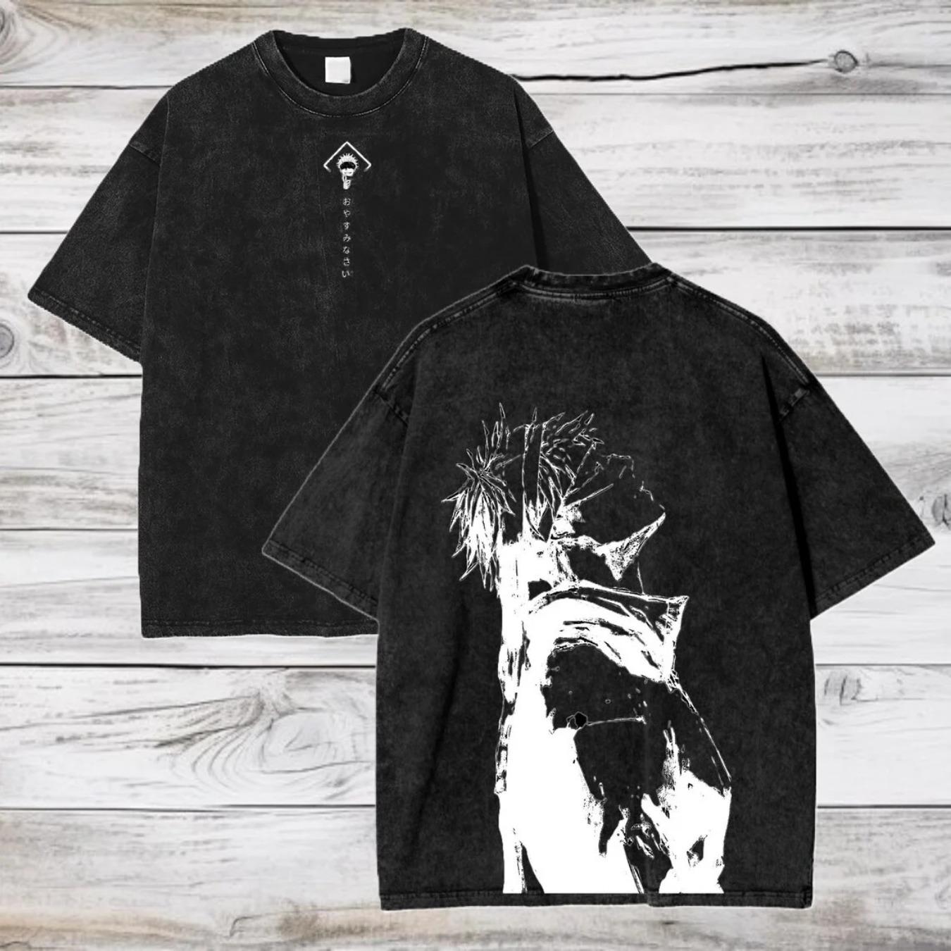 T-shirt Unisexe en Coton Lavé Satoru Gojo Jujutsu Kaisen Été S white
