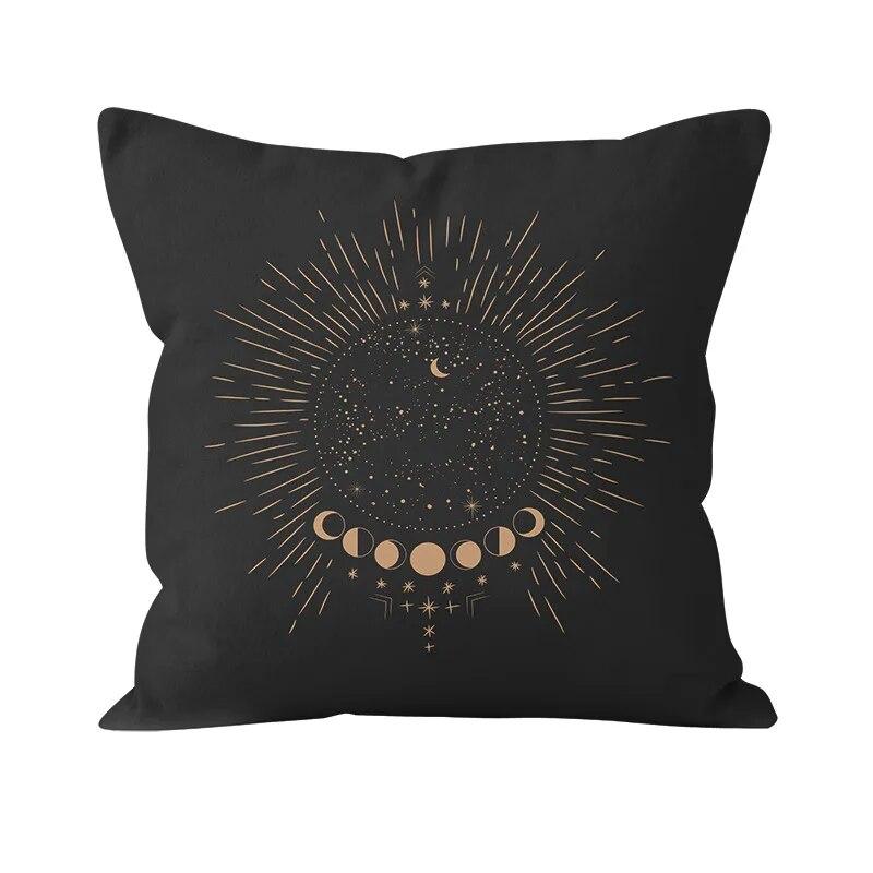 Bohemian Black Sun and Moon Print Pattern Cushion Cover Home Living Room Sofa Pillow