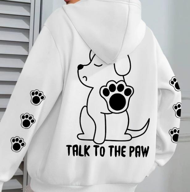 2025European and American Hot-Selling Printed Dog Dialogue Paw Hoodie Sweatshirt Fashion Trend Loose Top