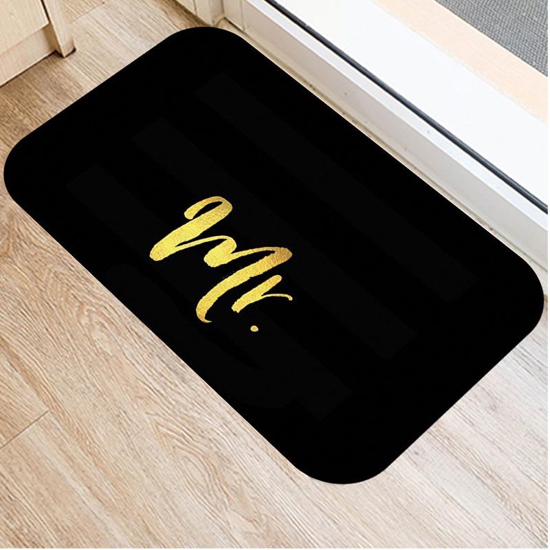 Black Gold Striped Welcome Door Mat Living Room Balcony Hallway Entrance Non-slip Rugs Bedroom Kitchen Laundry Room Floor Mats