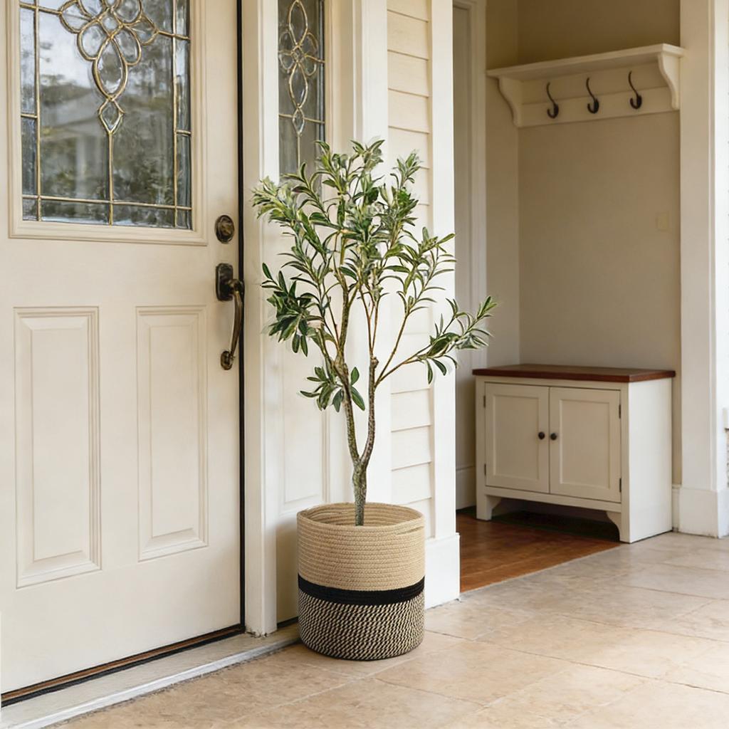 Woven Flower Baskets, Handmade Woven Baskets, Green Plant Floor Pots, Straw Woven Flower Pots