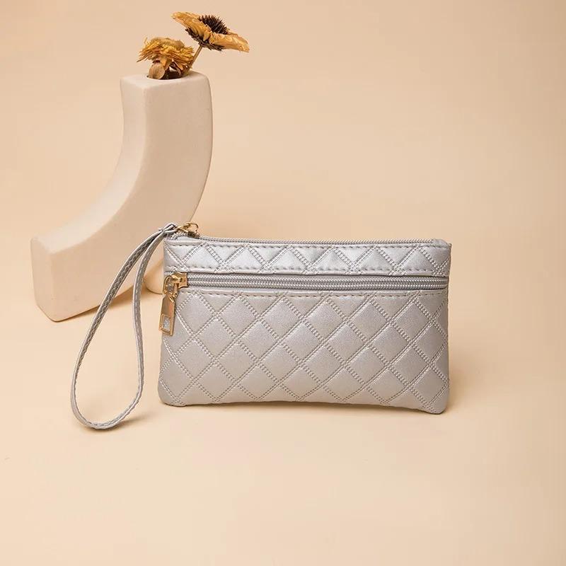 

Large Capacity Double Zipper Wallets Women Long Purses Handbags Coin Purse Cards Holder Waterproof PU Leather Wallet Clutch Bag серебряный