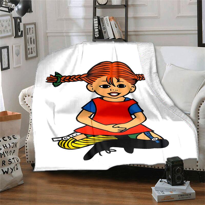 Coperta in Flanella di Pippi Calzelunghe Morbida Calda per Tutte le Stagioni, Design per Campeggio, Viaggio in Auto, Escursionismo Divano, Letto, Ufficio Regalo Perfetto per Feste