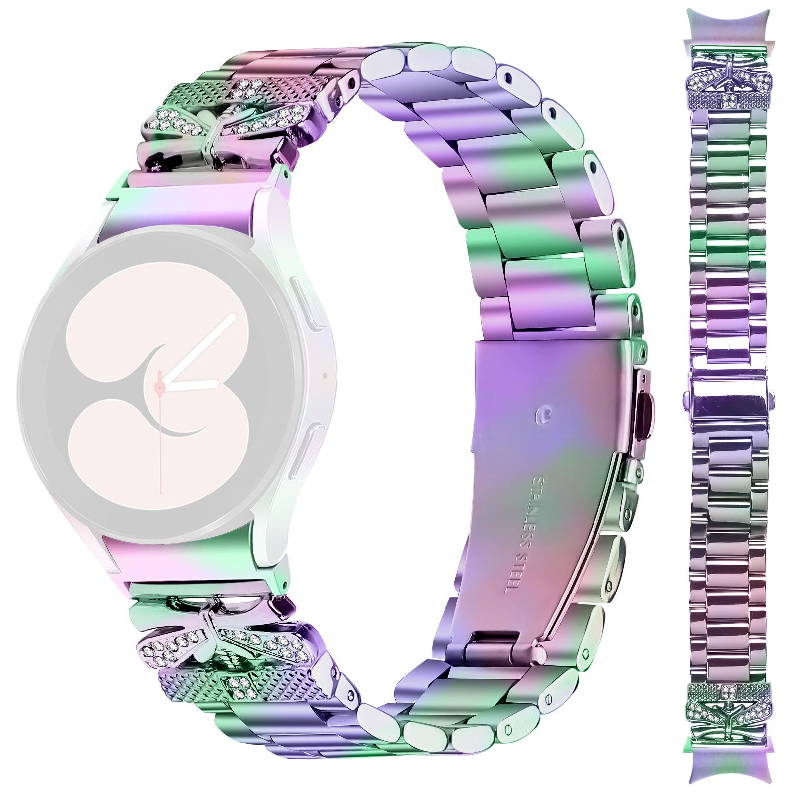 

Metal Strap with Connector for Samsung Galaxy Watch7 44mm/40mm Butterfly Rhinestones Decor Watch Band Colorful