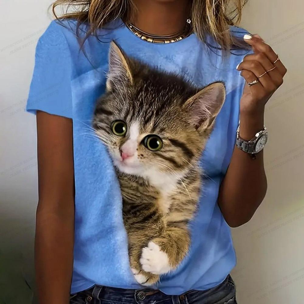 Cute Anime Cat 3d Print Women's T-shirts Funny Animal T Shirt Girls Streetwear Y2k Clothing Fashion Tops Woman