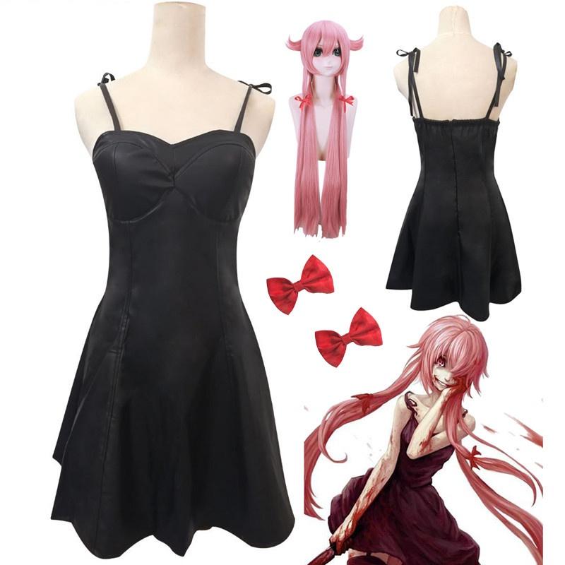 Exquisite Gasai Yuno Cosplay Costume From Future Diary Featuring Black Pu Leather Dress