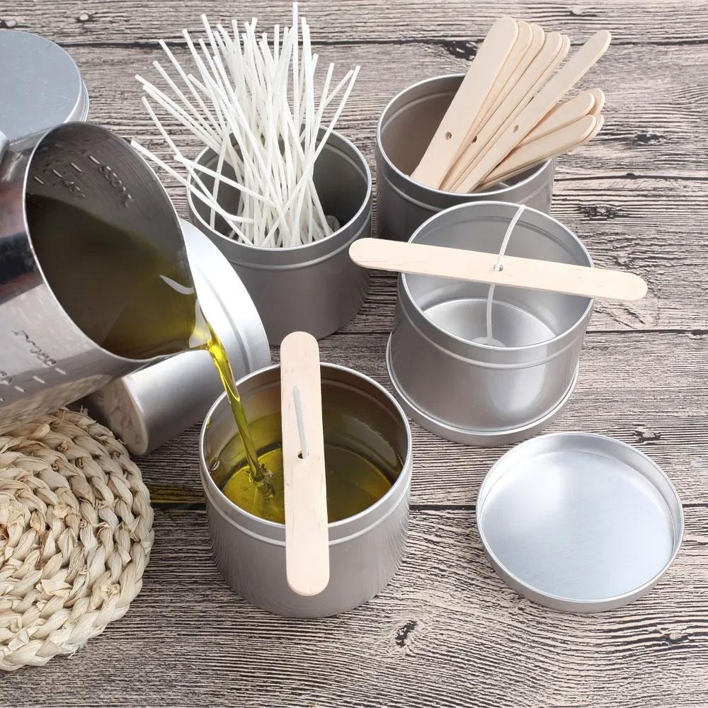 Borcane de argint pentru lumânări Fabricarea de lumânări Cutie metalică Borcane goale cu capace metalice Cilindru Container pentru lumânări Depozitare bijuterii Cadouri de aniversare DIY