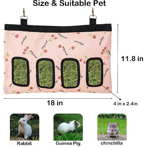 Rabbit Hay Feeder Bag, Large Capacity Rabbit Hay Bag Small Animal Hanging Hay Bag 600D Oxford Cloth Bunny Hay Feeder Bag for Rabbits Guinea Pigs