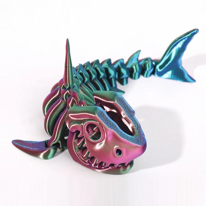 3D Printed Shark Model Solid Color Movable Doll Multi-jointed Articulated Animal Figurine Desktop Decoration Decompression Toy