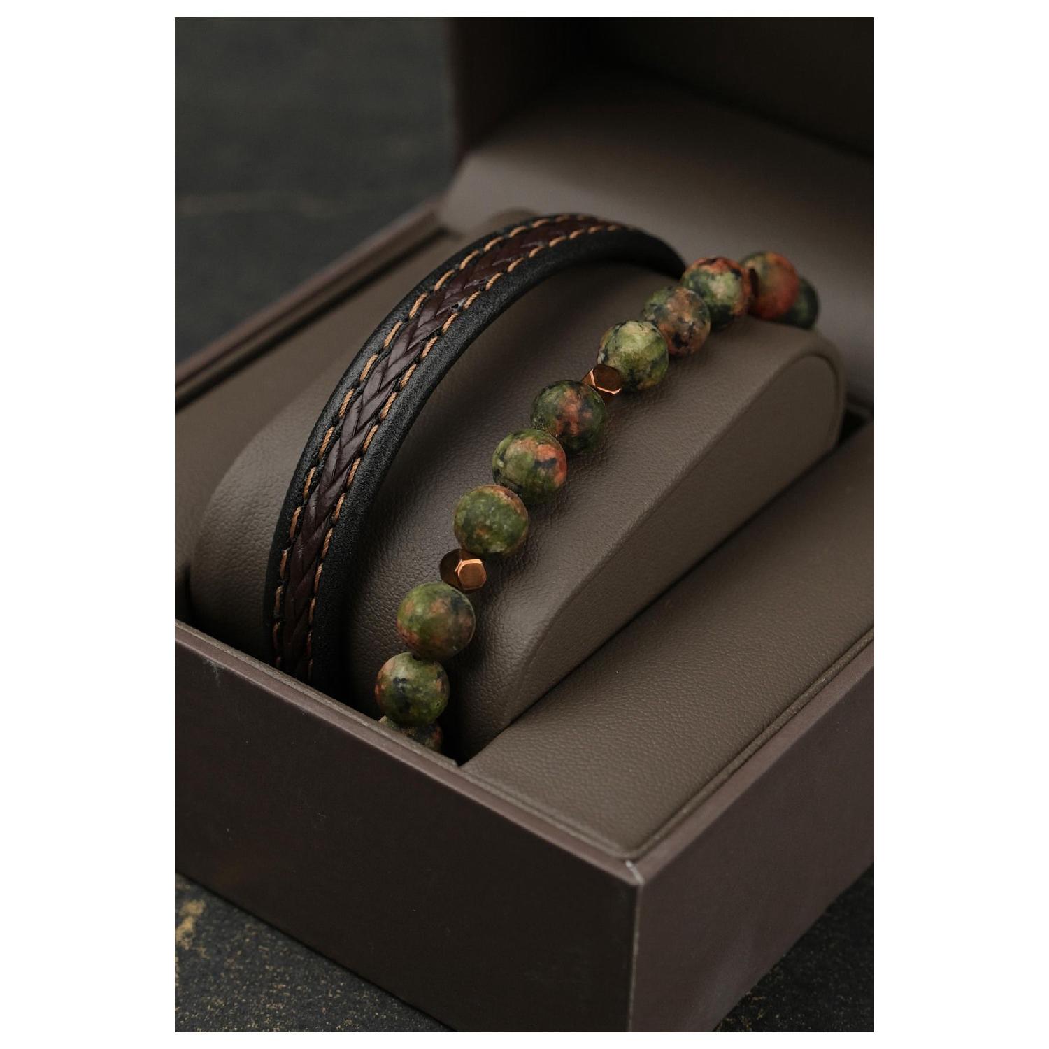 

Men s Original Leather And Natural Stone Combination Set Bracelet Exclusive M чистий
