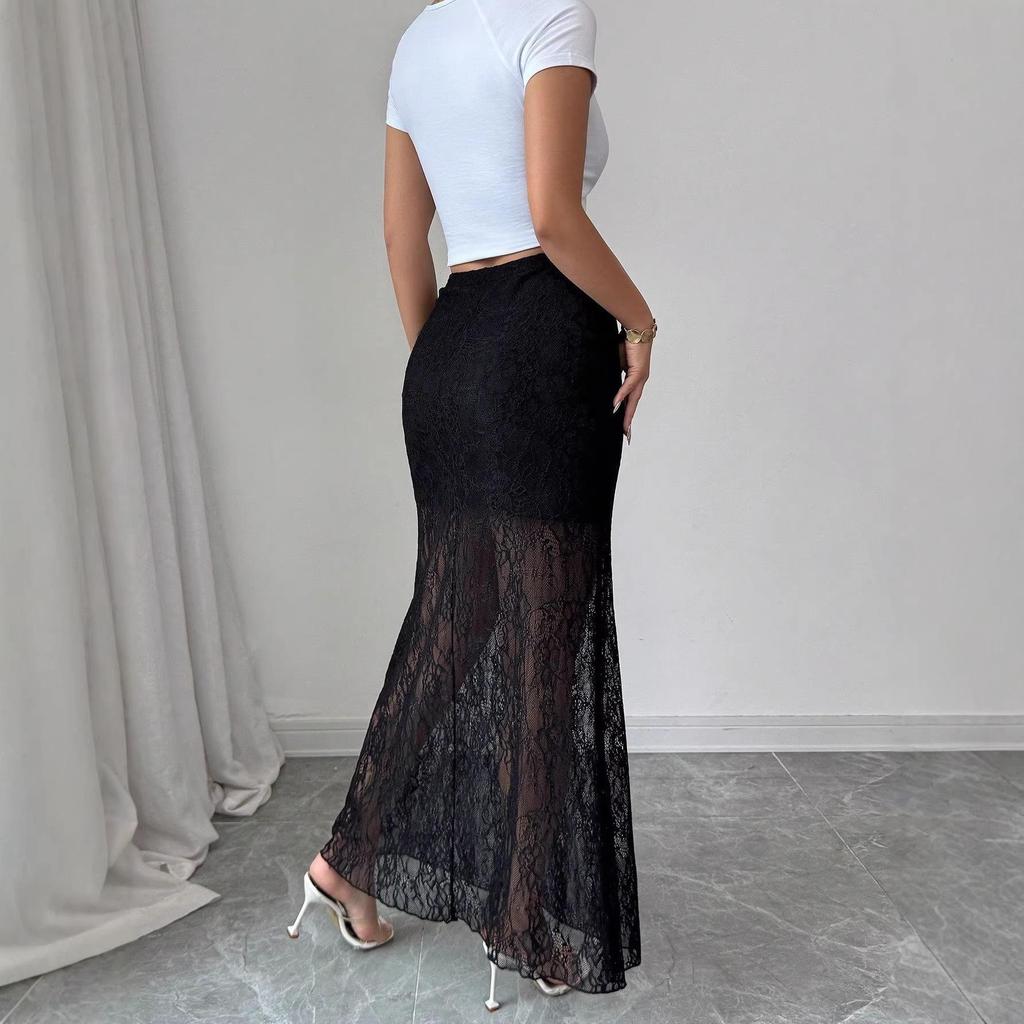 Available: Y2 Black Lace See-through Slimming Women's Long Skirt - European & American Spring/Summer Fashion.