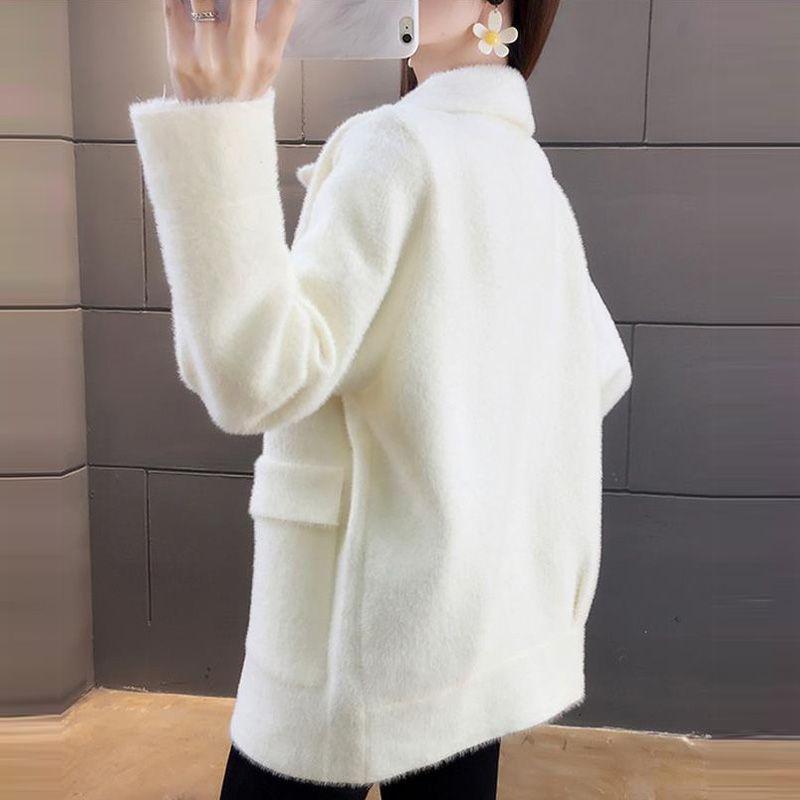 Imitation Mink Fur Short Jacket Women's Winter Collar Loose and Thick Knitted Cardigan