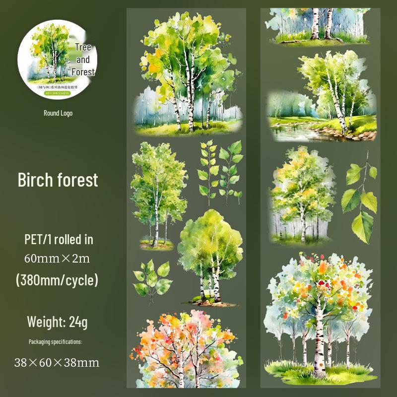 Forest Scenery Adhesive Tape: Retro Aesthetic Landscape with 6 Styles.