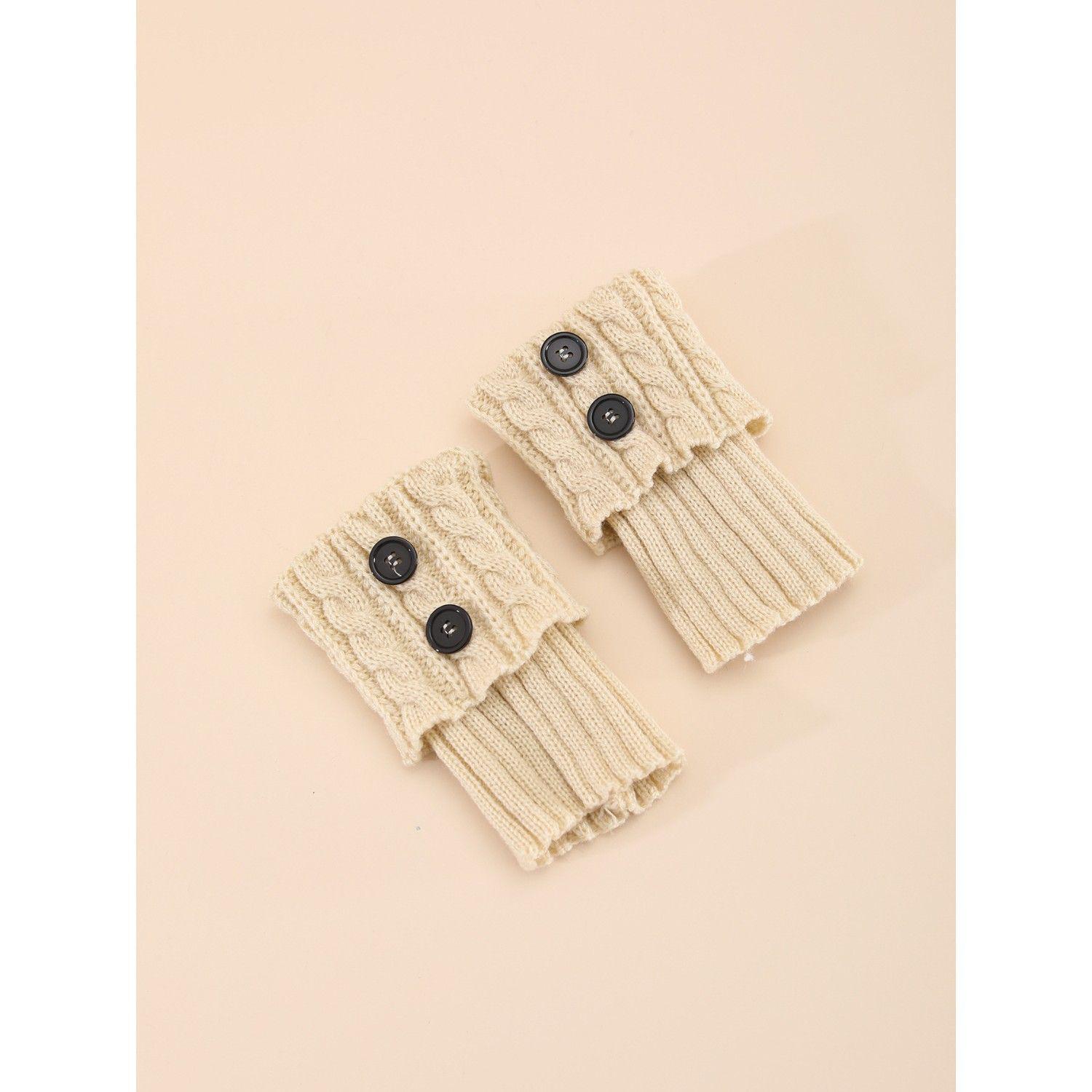 

Толстые шерстяные гетры с вязаным узором «косы» на пуговицах до щиколотки с отворотом. One Size грязно-белый