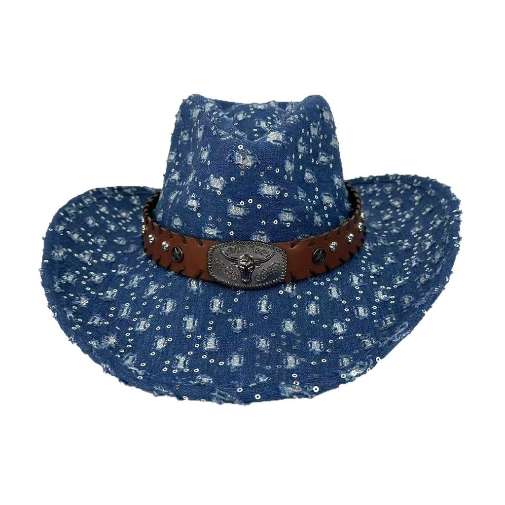 Fashion Denim Ripped Retro Western Denim Hat European And American Personalized Casual Jazz Hat Peach Heart Top Curved Brim Top Hat