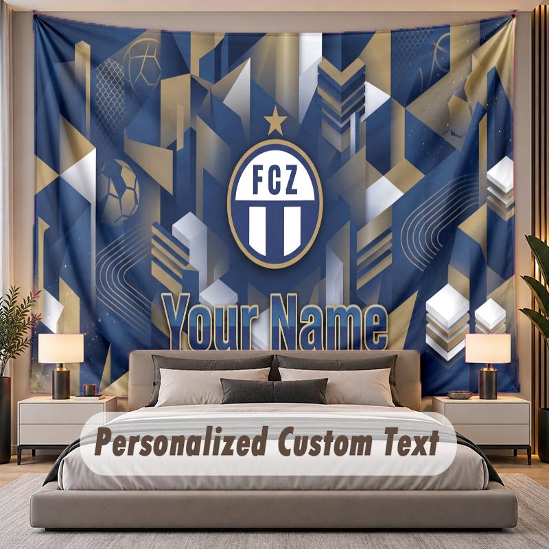 Custom Name Text Tapestry FC Zürich Personalized Polyester Wall Tapestry For Bedroom And Room