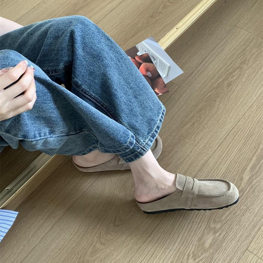 2025 new flat toe slippers muller shoes half tow beanie shoes loafers women