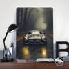 Sports Car in Foggy Forest Tin Plaque Poster Customized Wall Art Retro Vintage Metal Signs for Room Decoration Home Desk Decor