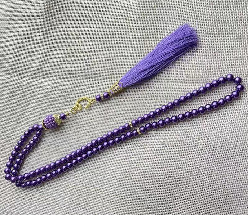 6mm Glass Imitation Pearl Tassel Prayer Beads Bracelet Pendant (99 Beads)