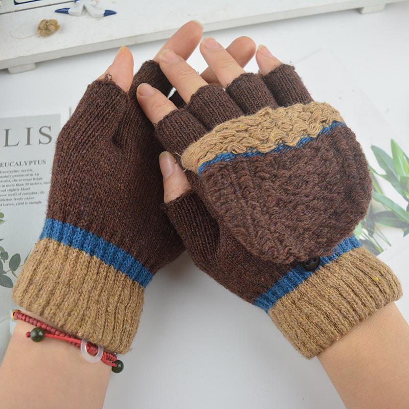 Autumn and Winter Men's Half-finger Flip Gloves Student Writing Leaking Finger Wool Simple Fashion Gloves