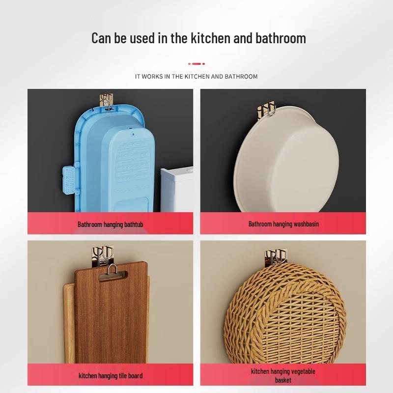 Punch-Free Bathroom Shelf with Hooks: Storage Rack for Kitchen & Bathroom Supplies.