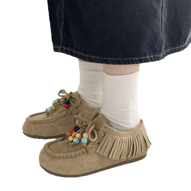 Women's new autumn brown retro kangaroo shoes all-inclusive versatile flat-bottomed lace-up single shoes