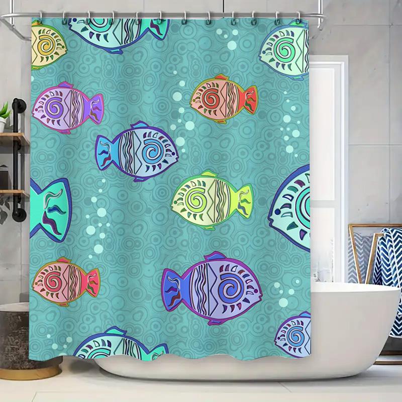 Colorful Fish Shower Curtain Blue Green Tones, Patterned Bathroom Liner for Home Decor Waterproof Fabric (72 X 72 Inches)