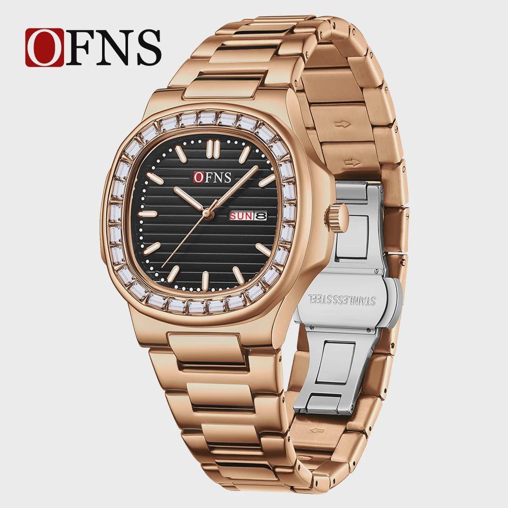 

Casual Men s Quartz Watch with Diamond Inlaid Waterproof Calendar Stainless Steel Strap Women s Watch 1522 чорний/Яскраво-рожевий
