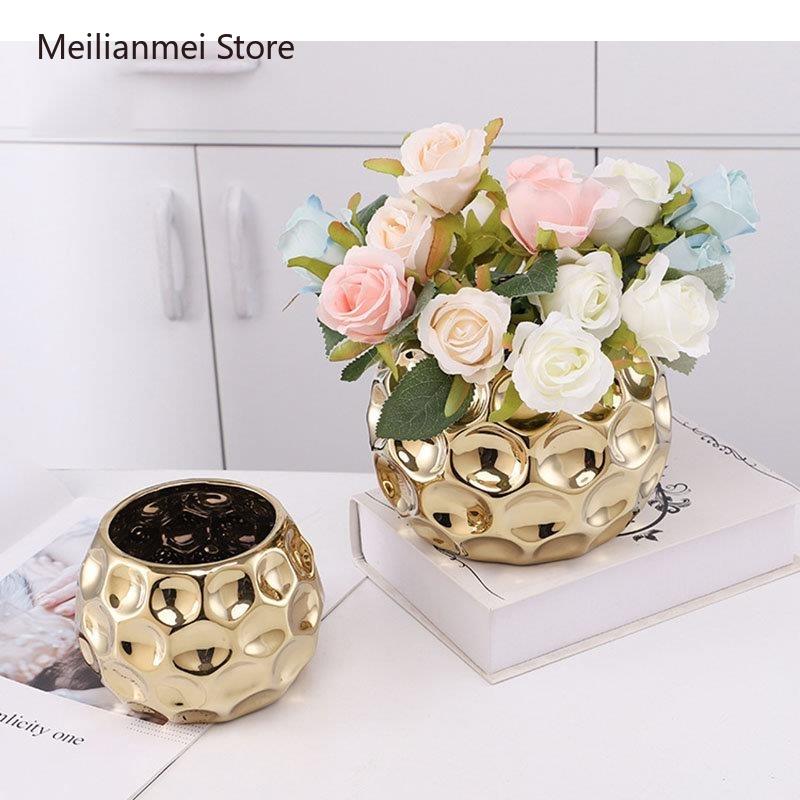 Goldene Keramikblumentöpfe Moderne Dekoration Blumenvase Dekoratives Arrangement Schreibtischdekoration Vergoldete Vasen Hausgartendekoration