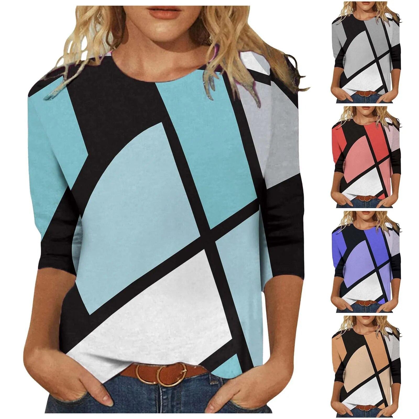 

Женский модный повседневный топ в полоску с рукавом семь четвертей в нерегулярную полоску с принтом Camisas Mujer