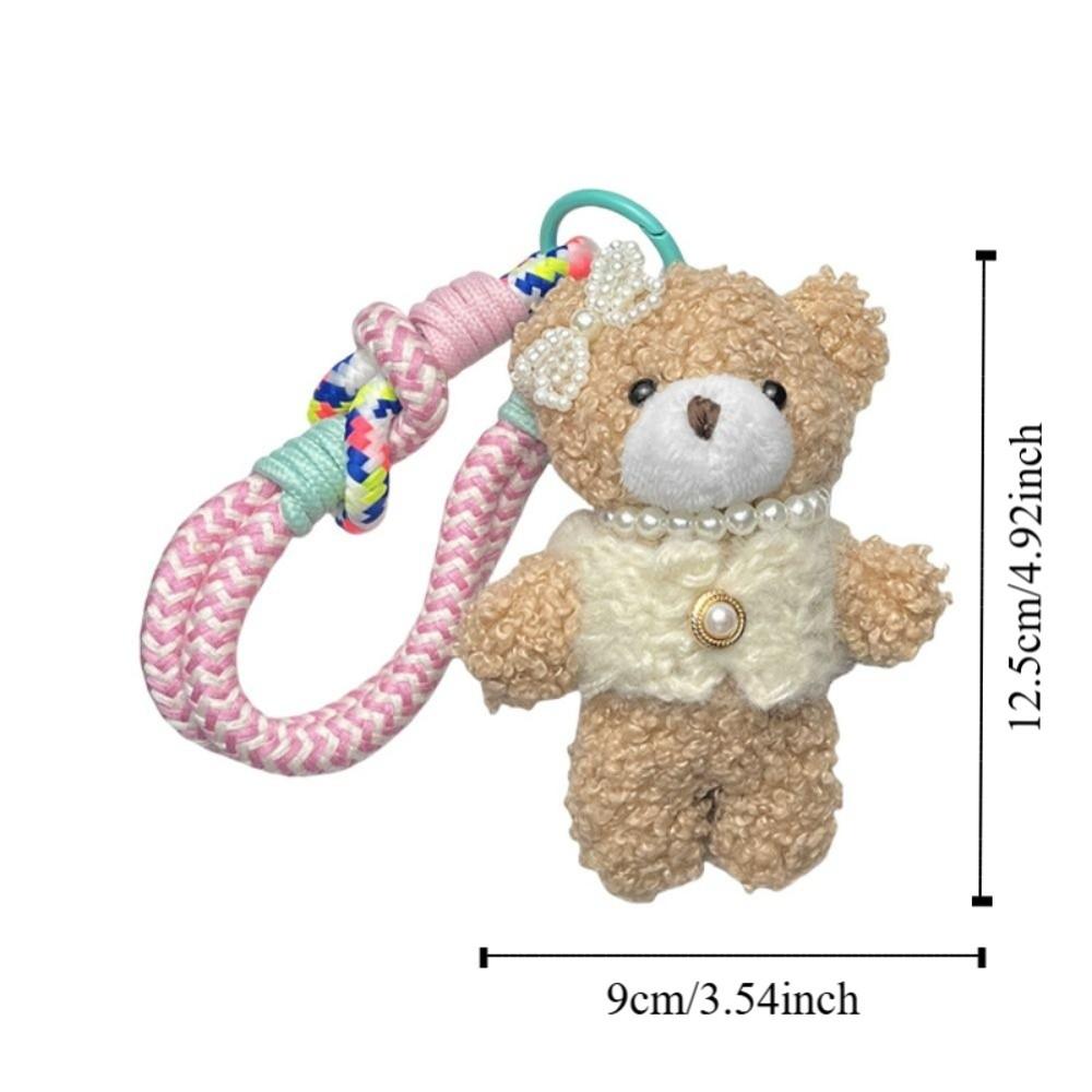 Bow Pearl Plush Bear Keychain Funny Key Ring Lovely Furry Bear Pendant  Bag Key Decor