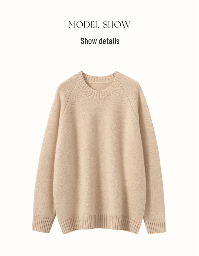 Women's Cozy Raglan Cashmere Sweater - Thick, Loose Knit, Round Neck Base Layer for Autumn and Winter