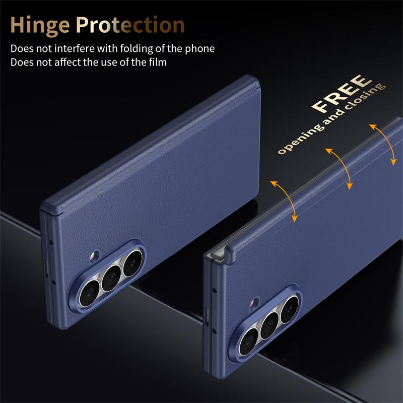 Luxury Smart Plain Leather Phone Case for Samsung Galaxy Z Fold 7 6 5 4 360 Full Protection Hinge Screen Glass Shockproof Cover