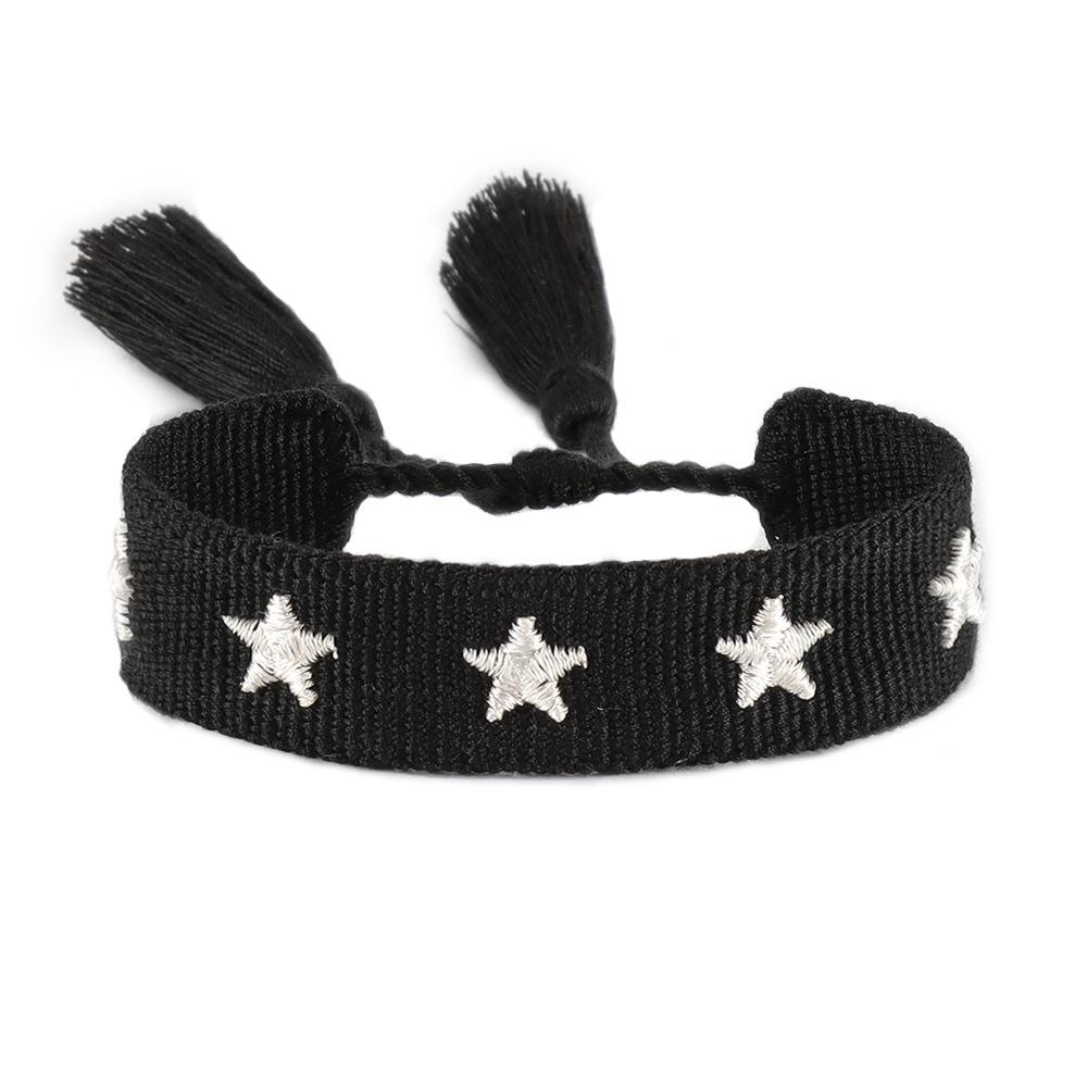 Women's Handwoven Star & Heart Tassel Bracelet with Personalized Embroidery