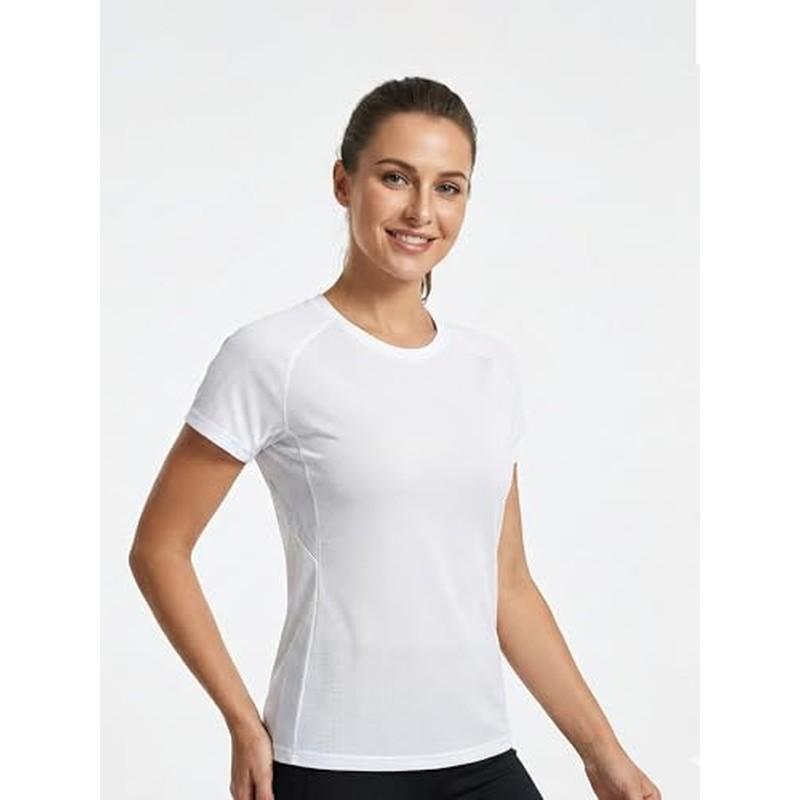 Womens Short Sleeve Compression Shirt Athletic Quick Dry Performance Top for Running Yoga Gym Work