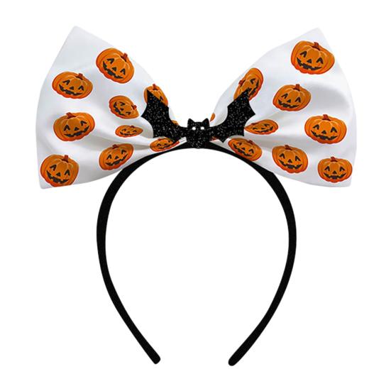 Halloween Bow Headbands, Flexible Non-Slip Hairband with Pumpkin Bat Skeleton Spider Design, Lightweight Headband for Kids Adults Party Cosplay