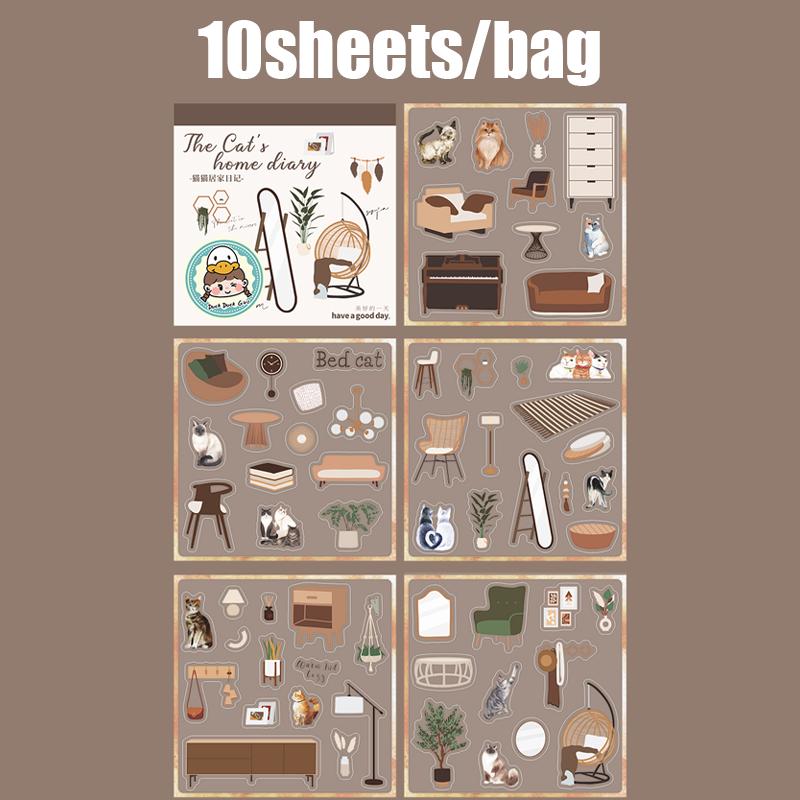 1 bag Cat Home Diary Series Home Landscaping Sticker Book Crapbooking Stickers Gifts for Students Office Supplies Stationery