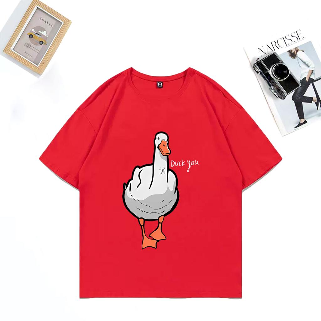 Short-sleeved T-shirt Funny Duck You Print Men Women's Loose Cotton Tshirts Oversized Tops Unisex Hip Hop Streetwear O-Neck Tees