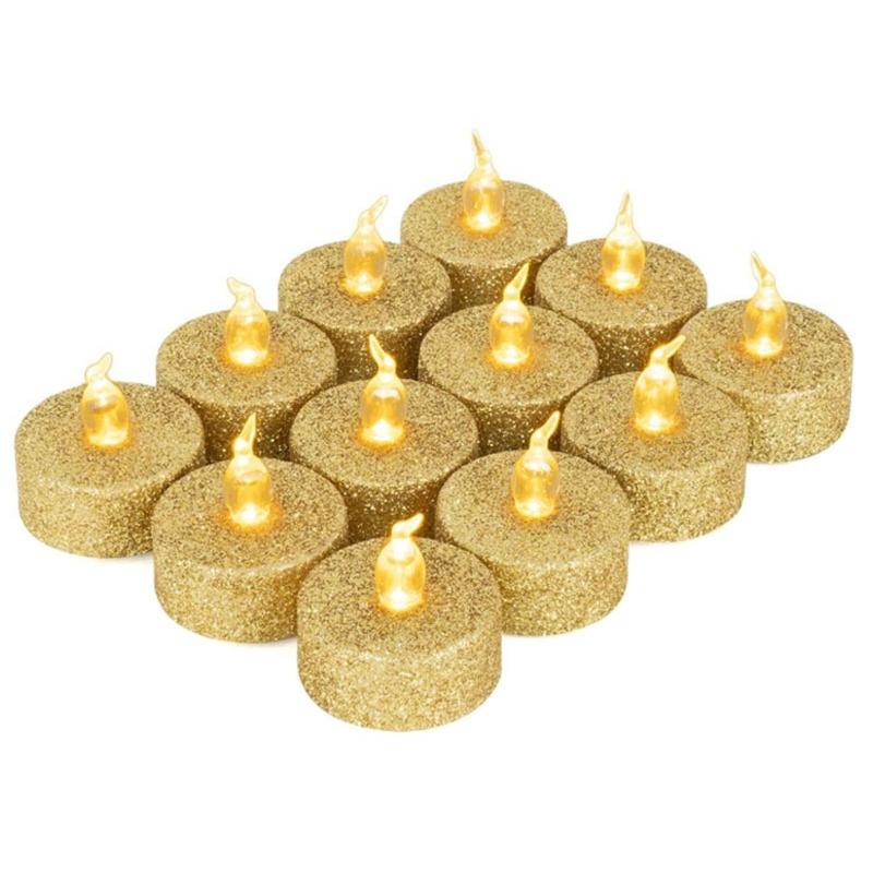 12 stk LED Telys Batteridrevet Telys Glitter Flammeløst Lys Bryllupslys til Jul Bursdagsfest Hjem