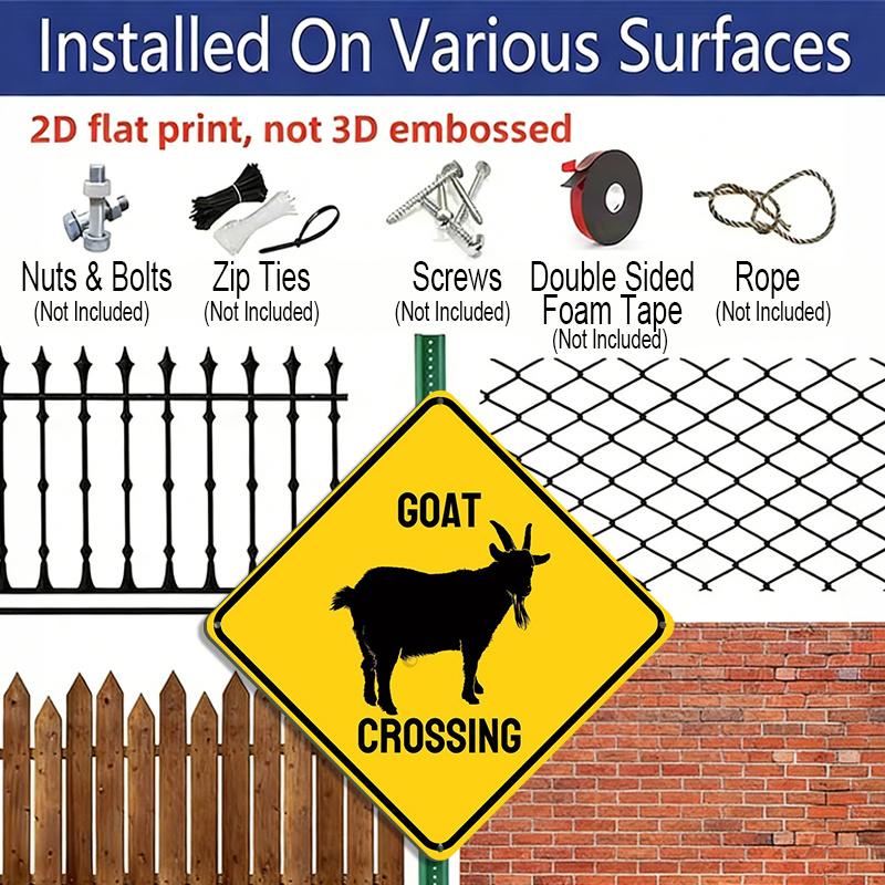 2D Flach 1 Stück, Ziegenüberquerung Diamant-Aluminiumschild - Metall-Warnschild, Rostfreie Farm- & Ranch-Dekoration für Auffahrt, Weide, Scheune, Ländlicher Hof