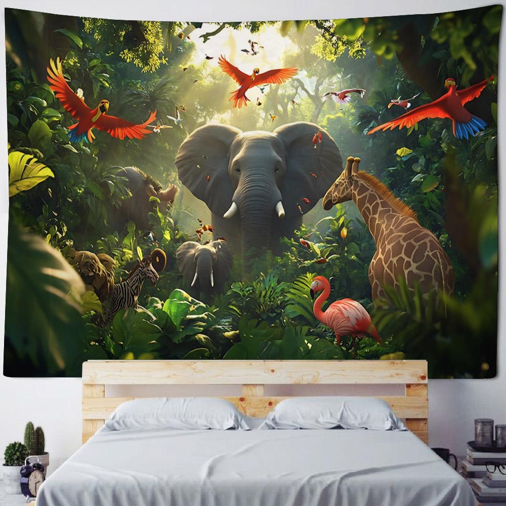 Dschungel-Vogel-Kunst-Wandteppich, psychedelische Szene, Heimdekoration, Kunst, Wandbehang, Hippie, Boho, ästhetische Raumdekoration, Heim-Wanddekoration, Yoga-Matte
