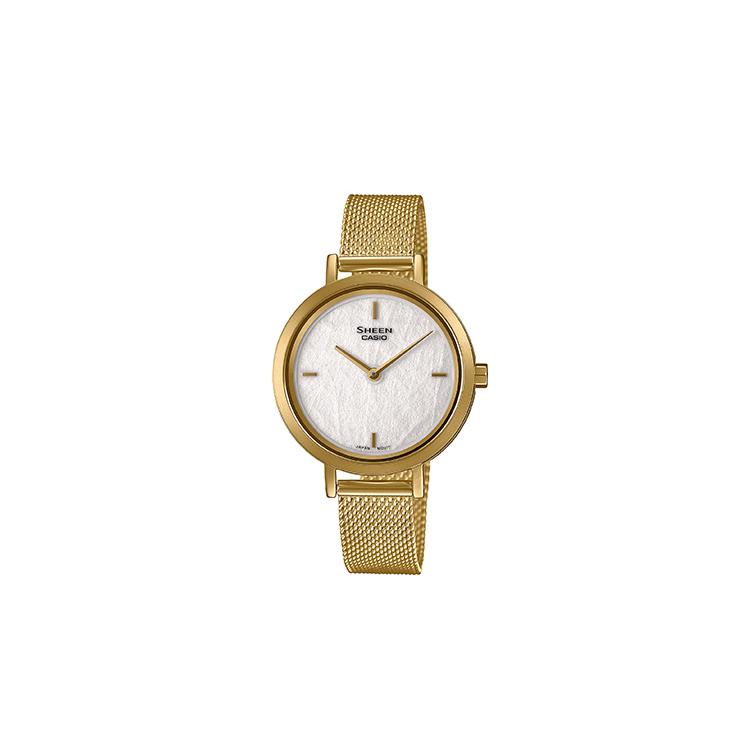CASIO Women s SHEEN White Watch SHE-C150GM-7AUPFP-person Gold Strap
