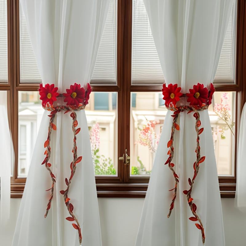 A Set of 2 Creative Plant Vines Artificial Flower Curtain Hooks, Bohemian Style Floral Decorations, Adjustable Transparent Curtain Fixing Clips