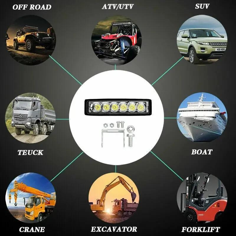 6LED 18W Car Work Light Bar 12V DRL Waterproof Spotlight Fog Driving Lamp for Car SUV Offroad Truck Trailer Motorcycle Headlight