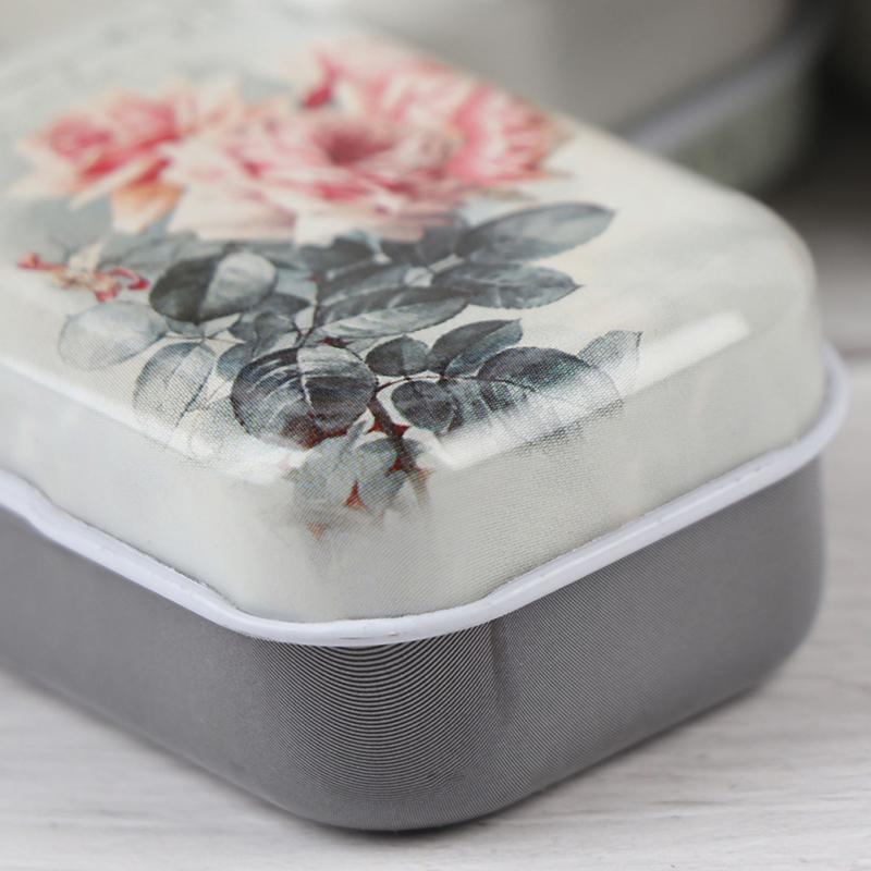 Mini Blomsterblikk Smykke Mynt Oppbevaringsboks Blikkboks Liten Rektangulær