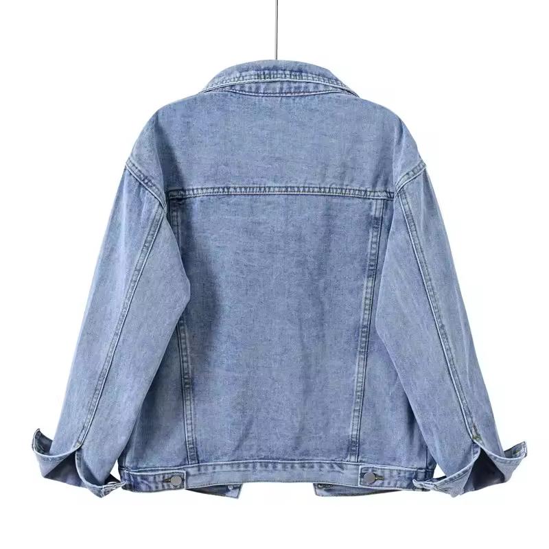 Women spring and Autumn causal Denim Jackets Vintage Washed Blue JeansTurn-down Collar Outwear Jacket