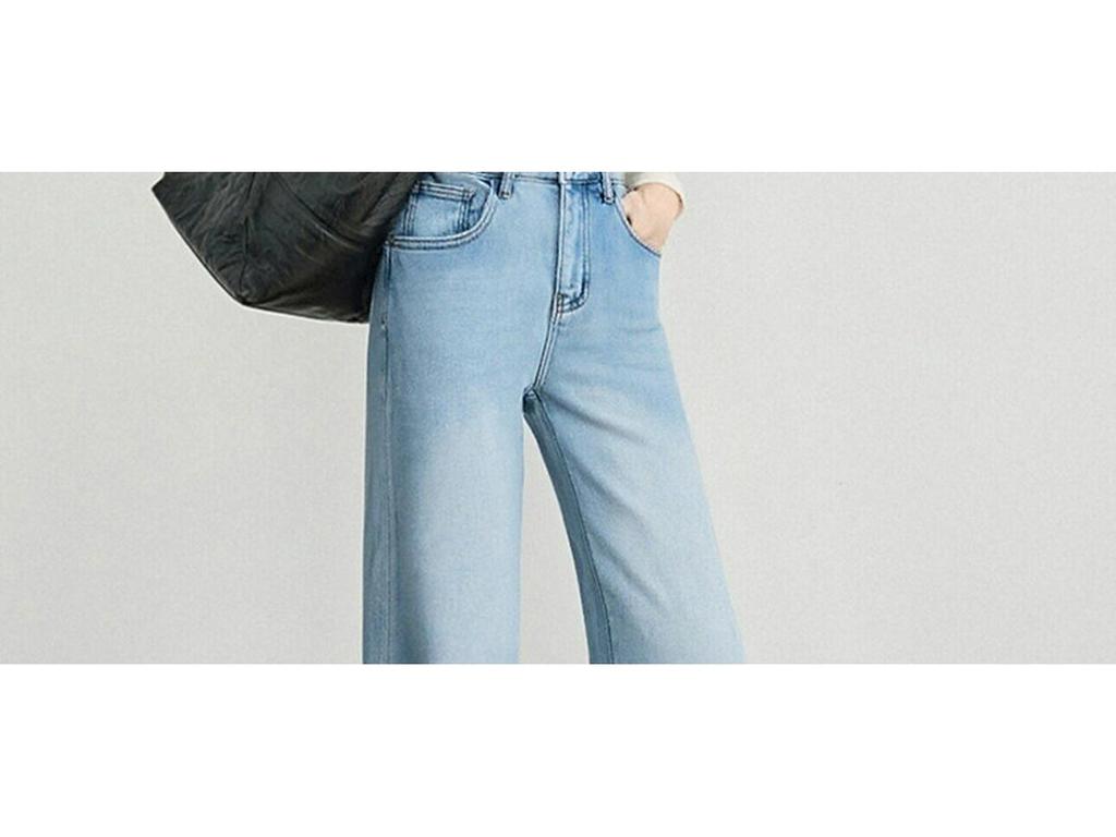 Li Shaonü Women's Fleece-lined Blue High-waisted Wide-leg Jeans - Winter 2026 Collection