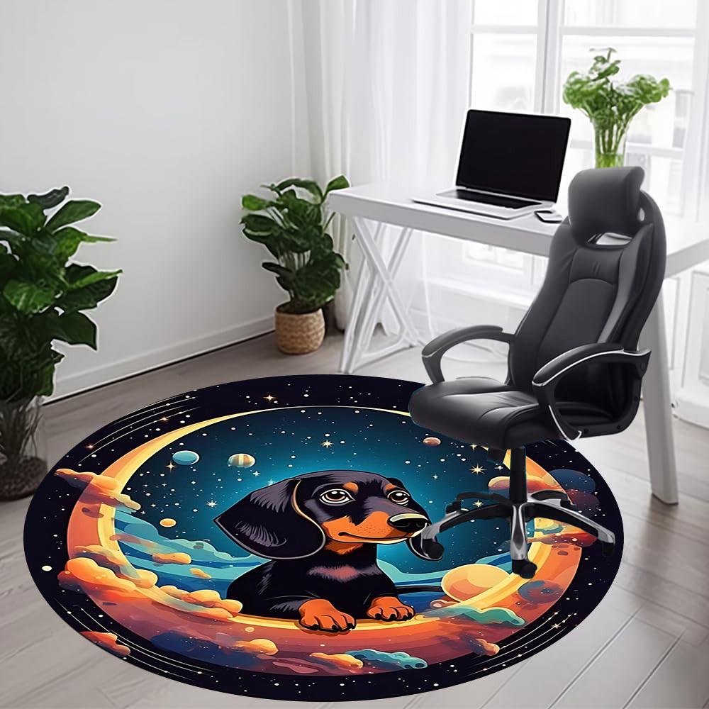 1PC Space Pup Office Round Area Rug, Mat Suitable For Office, Under Office Chairs Bedroom Living Room Home Decor, Room Deco