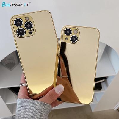 Funda Resistente a Golpes Espejo Dorado Plateado Breve para iPhone 17 16 15 14 Plus 13 11 12 Pro Max Cubierta Trasera Dura Galvanizada