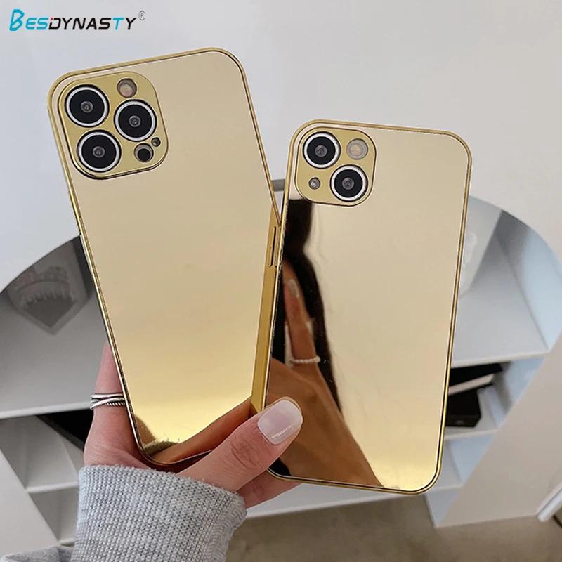 Custodia Lussuosa Sottile Argento Specchio Dorato Antiurto per iPhone 17 16 15 14 Plus 13 11 12 Pro Max Rivestimento Galvanico Cover Rigida Posteriore